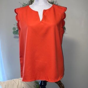 Shein scalloped edge sleeveless shell top beautiful red orange NWOT large